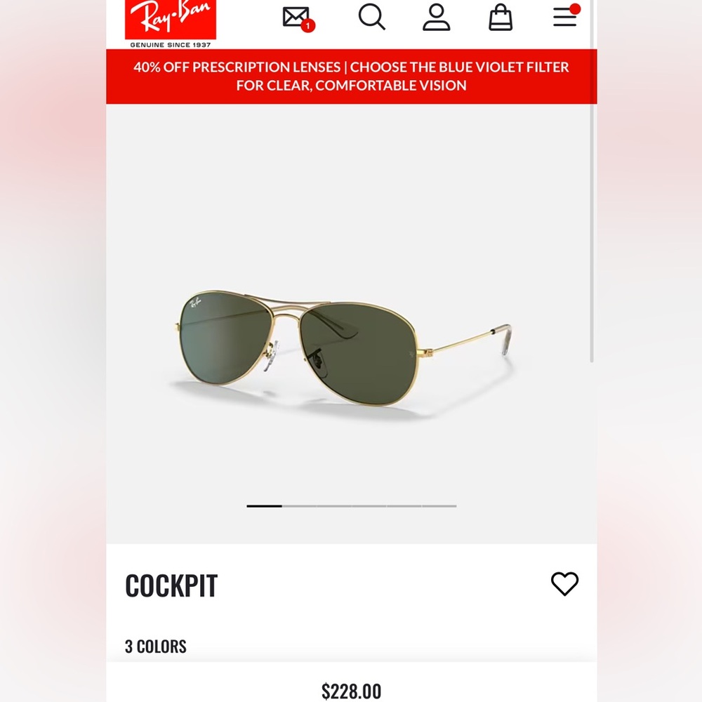 Ray Ban cockpit aviator sunglasses